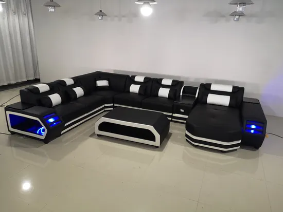 Functional LED Modern European Design Leisure Genuine Leather Sectional Sofa