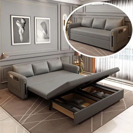 Solid Wood Modern Sleeper Sofa with Storage Pocket 