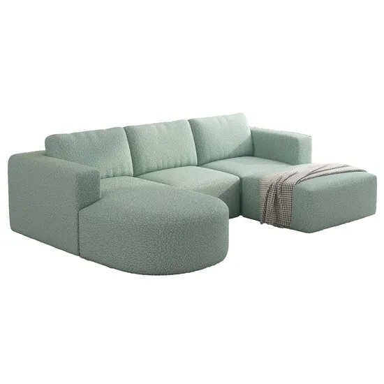 Us Modular Sectional Sofa Sleeper Couch, Sectional Sofa with Chaise and Ottoman, Convertible U Shaped Modular Sofa Mint Green 