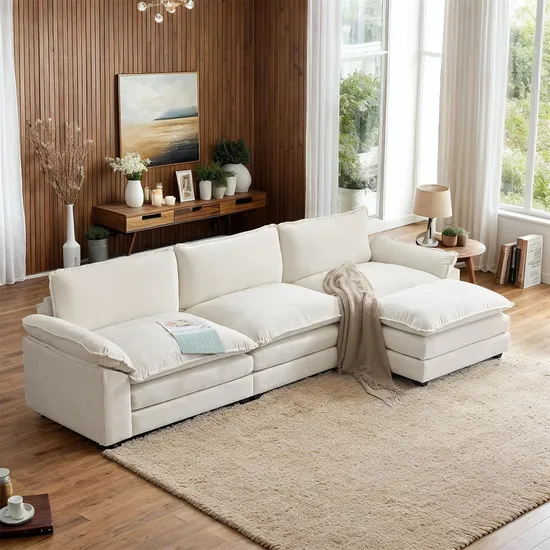 Modern Home Living Room Furniture Sectional Sofa Loveseat White Fabric Sofa 