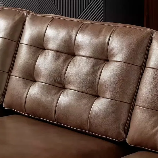 Wholesale Tufted Brown Modern L Shaped Corner Leisure Sectional Genuine Leather Sofa Couch for Home Living Room 