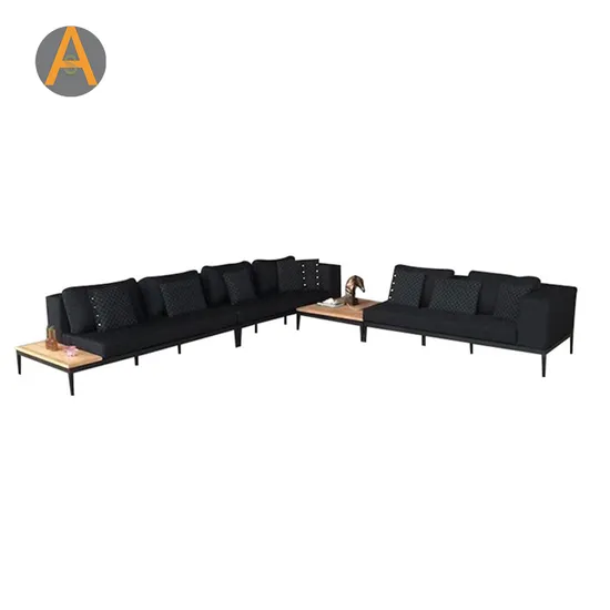 High Quality Outdoor Aluminum Furniture Patio Sofa Waterproof Thick Cushions Teak Wood Lounge Big Lot Sectionals Seating 