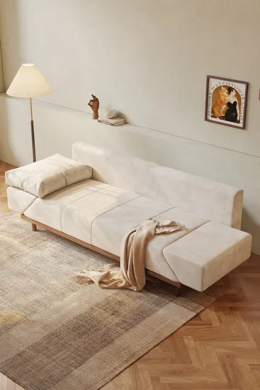 2025 3 Seater New Arrival Convertible Sofa Mechanism Into Ribbed Velvet Sleeper Foldable Comfortable Transformer Sofa for Apartment Bedroom 