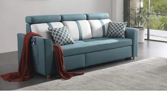 China Factory Supply Modern Style Tech Fabric Foldable Sleeper Recliner Sectional Sofa with Chaise Sofa Bed Couch Home Multifunctional Convertible Bed 