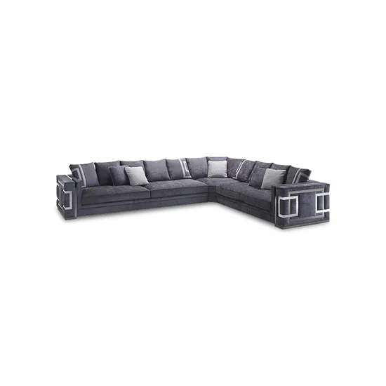 Modern Nordic Grey Fabric Sectional Corner Couch Stainless Steel Leg for Living Room Sofa Set and Hotels Also for Malls 
