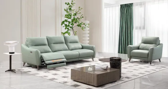 European Modern Green Leather Daybed Sleeper Covertible Power Reclining Sofa 