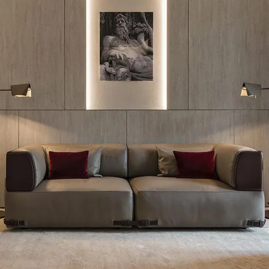 Architectural Modern Gray Leather Sofa Streamlined Minimalist Design Premium Residences Commercial Spaces 