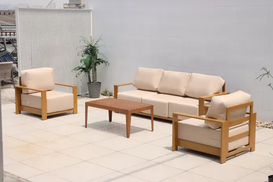 New Aluminum Patio Sectionals Wooden Look Outdoor Couch and Chairs Sofa Set 