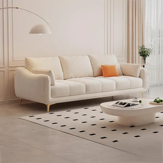 Living Room New Model Straight Row Cream Style Simple Influencer Artistic Style Apartment Fabric Sofa for Small Apartments Sofa 