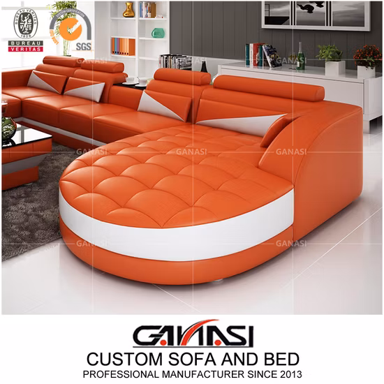 Popular Sectional Leather Sofa Modern Home Furniture Set Design with Chaise