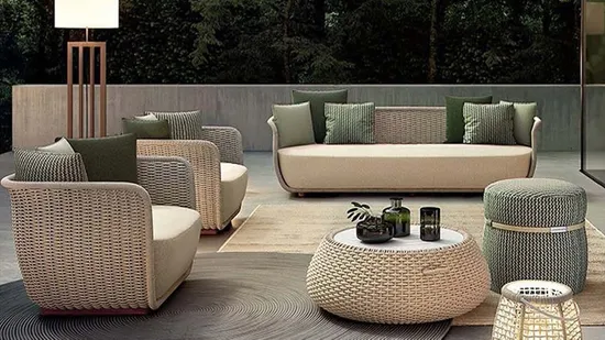 Garden Sofa Modern Outdoor Furniture Patio Leisure Sofa Set Rope Fabric Seat 