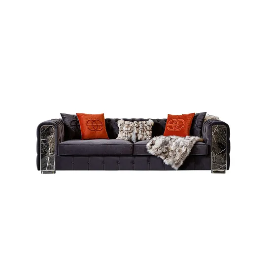 Modern Luxury Italian Chesterfield Sectional Sofa Set Foshan Grey Velvet Living Room Furniture for Villa Lounge Couch 
