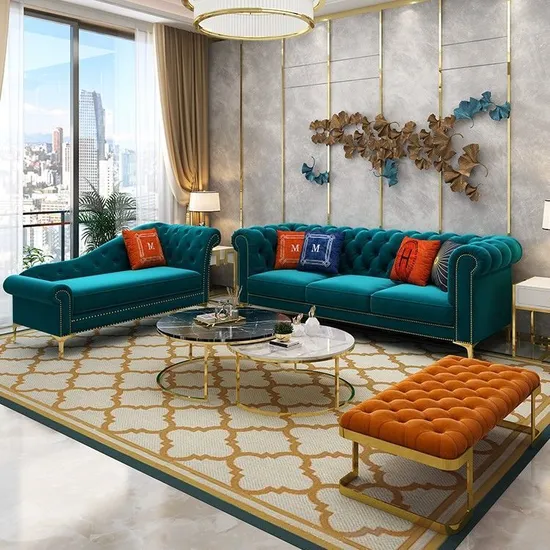 High Quality Luxury Sectionals Sofa Set Furniture Living Room Lounge Sofas Modern Fabric Velvet Sofa Set Furniture 